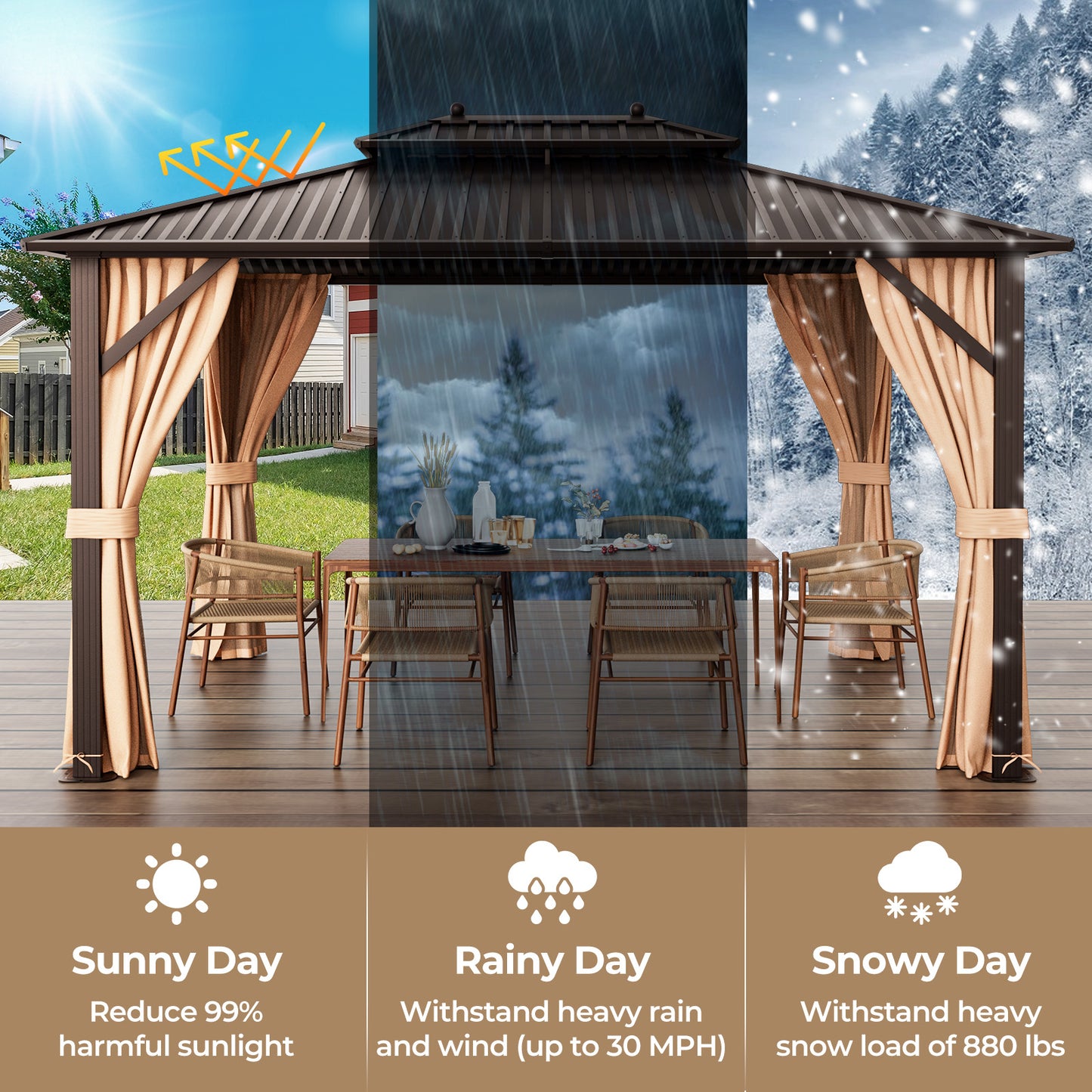 10x13ft Hardtop Gazebo, Galvanized Steel Roof, Curtains, Coffee Gazebos at Gallery Canada