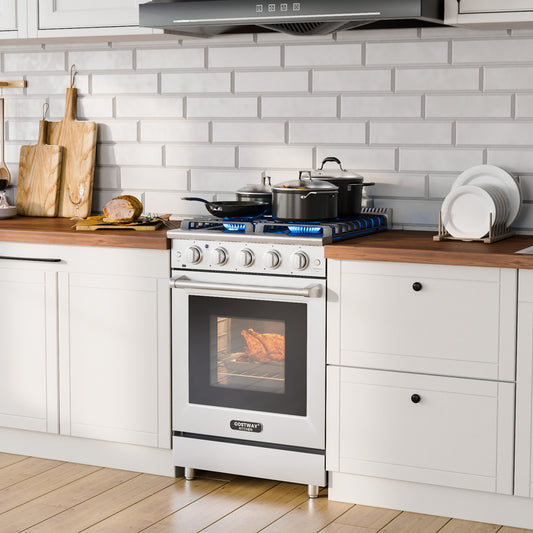 24 Inches Freestanding Natural Gas Range with 4 Burners Cooktop Food Warmers & Burners Stainless Steel at Gallery Canada