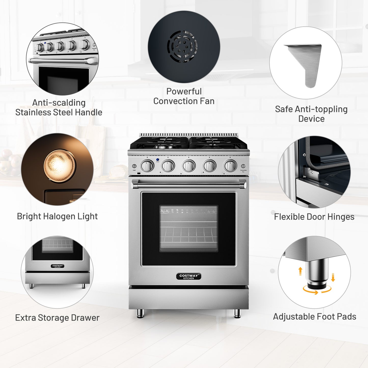 24 Inches Freestanding Natural Gas Range with 4 Burners Cooktop Food Warmers & Burners at Gallery Canada