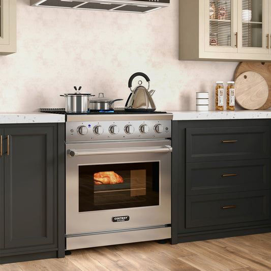 30 Inches Natural Gas Range, 5 Burner Cooktop, Silver Toaster Ovens Silver at Gallery Canada