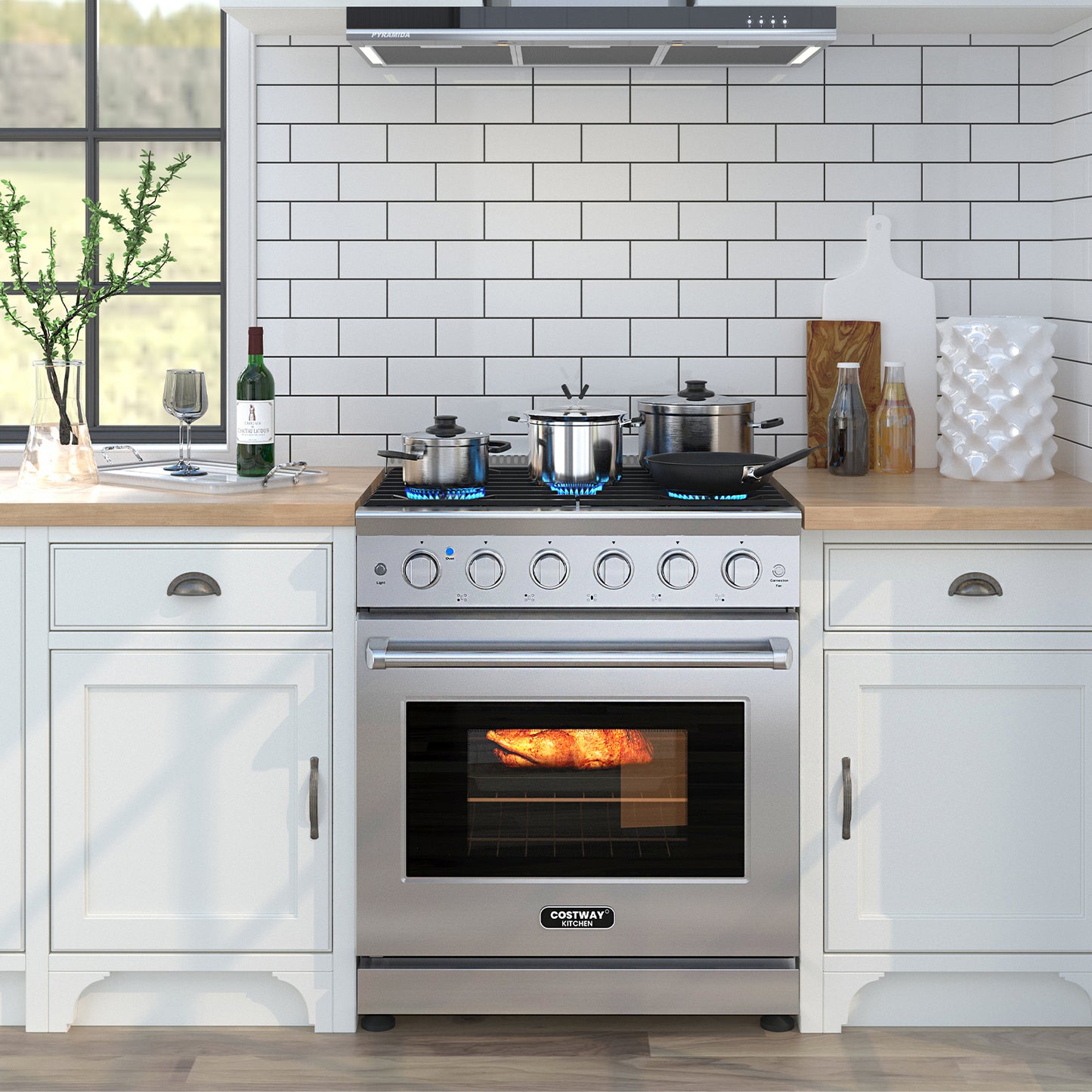30 Inches Natural Gas Range, 5 Burner Cooktop, Silver Toaster Ovens at Gallery Canada