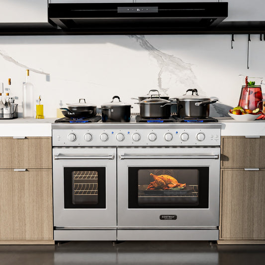48 Inches Freestanding Natural Gas Range with 7 Burners Cooktop Food Warmers & Burners Stainless Steel at Gallery Canada