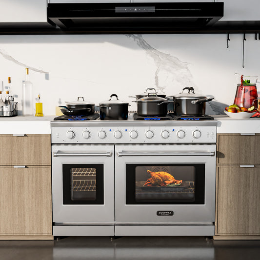 48 Inch Freestanding Natural Gas Range, 7 Burner Cooktop Food Warmers & Burners Options at Gallery Canada