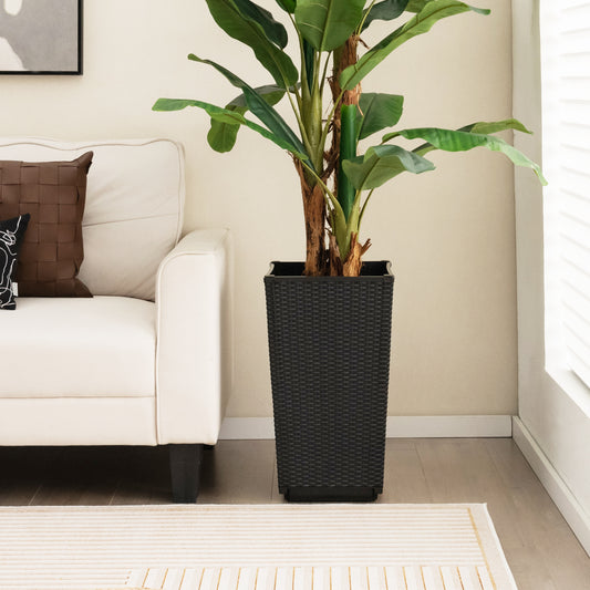 Outdoor Wicker Flower Pot Set, 2-Piece, Black