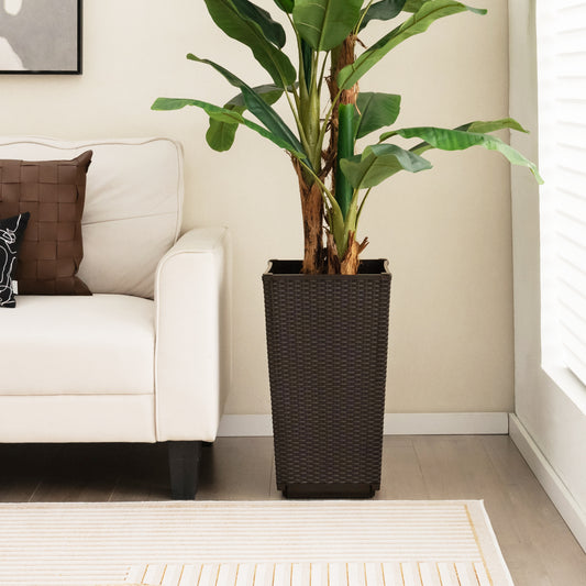 Outdoor Wicker Flower Pot Set of 2 with Drainage Hole for Porch Balcony, Brown Raised Garden Beds Brown at Gallery Canada