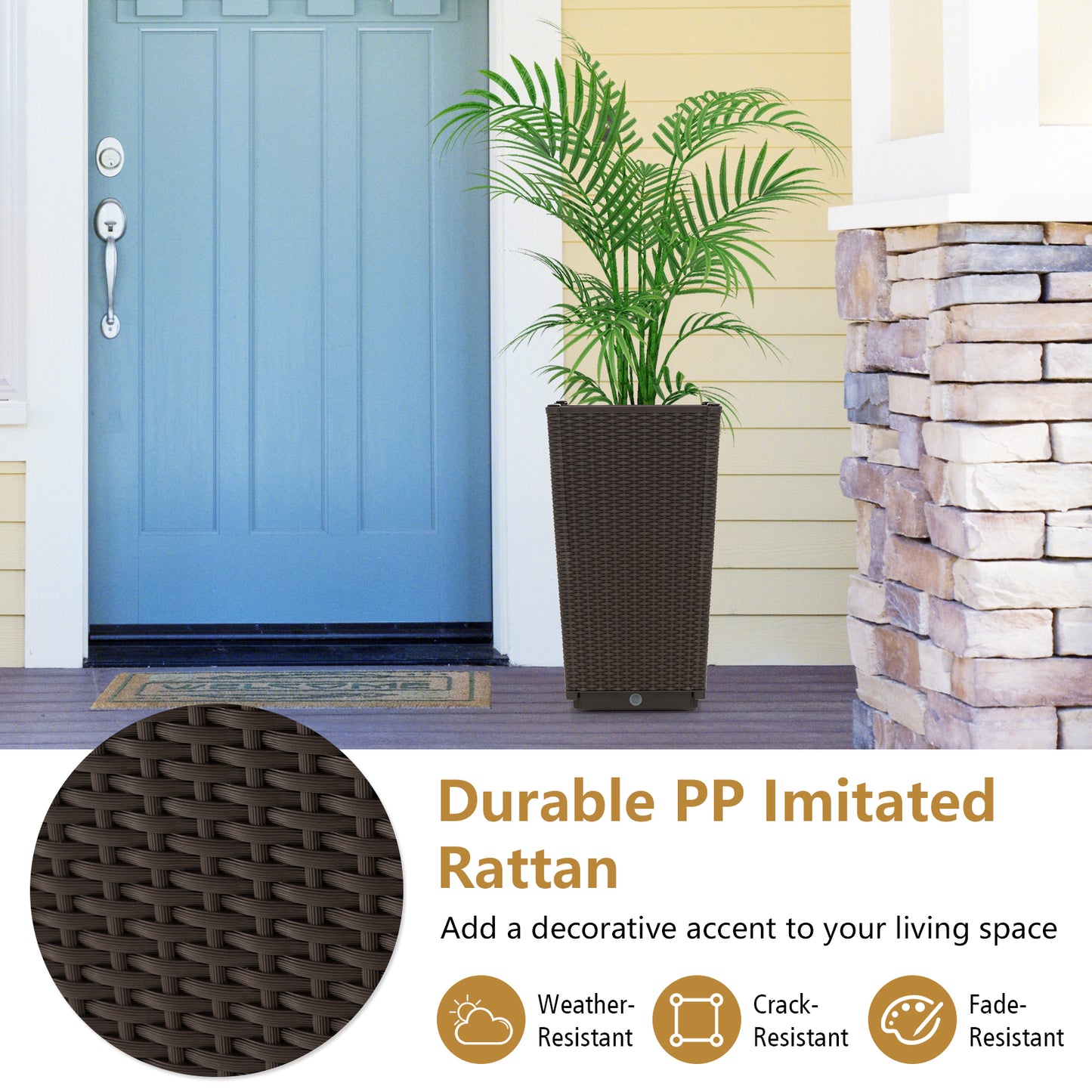 Outdoor Wicker Flower Pot Set of 2 with Drainage Hole for Porch Balcony, Brown Raised Garden Beds at Gallery Canada