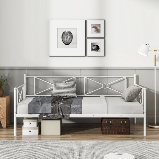 Metal Daybed Twin Bed Frame Stable Steel Slats Sofa Bed, White Trundle Bed Frame White at Gallery Canada