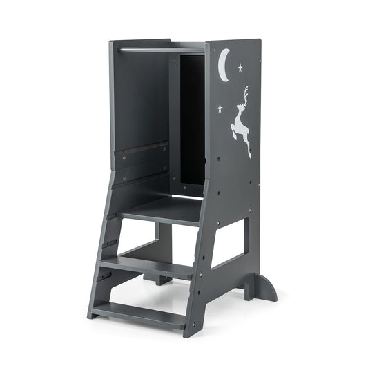 Toddler Kitchen Stool Helper Baby Standing Tower with Chalkboard and Whiteboard, Gray at Gallery Canada