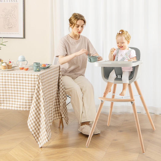 3-in-1 Convertible Wooden High Chair with Cushion, Gray High Chairs Gray at Gallery Canada