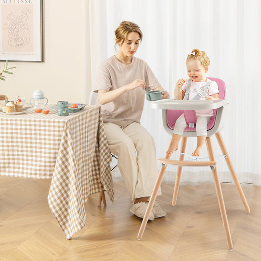 3-In-1 Convertible Wooden High Chair With Cushion, Pink High Chairs Pink at Gallery Canada