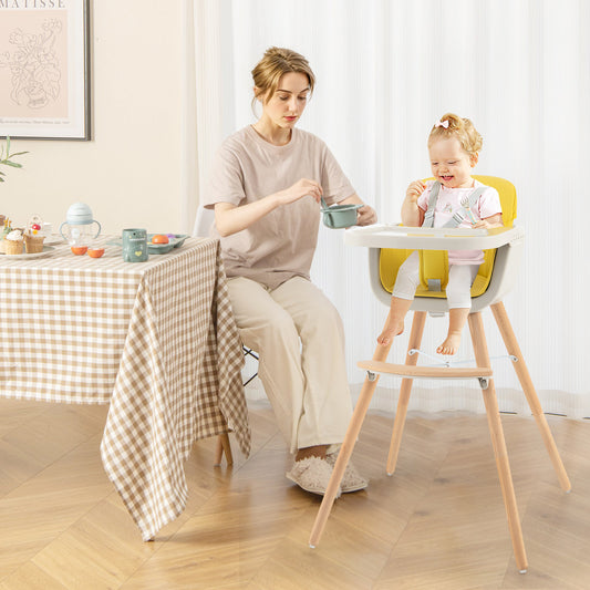 3-in-1 Convertible Wooden High Chair With Cushion, Yellow High Chairs Yellow at Gallery Canada