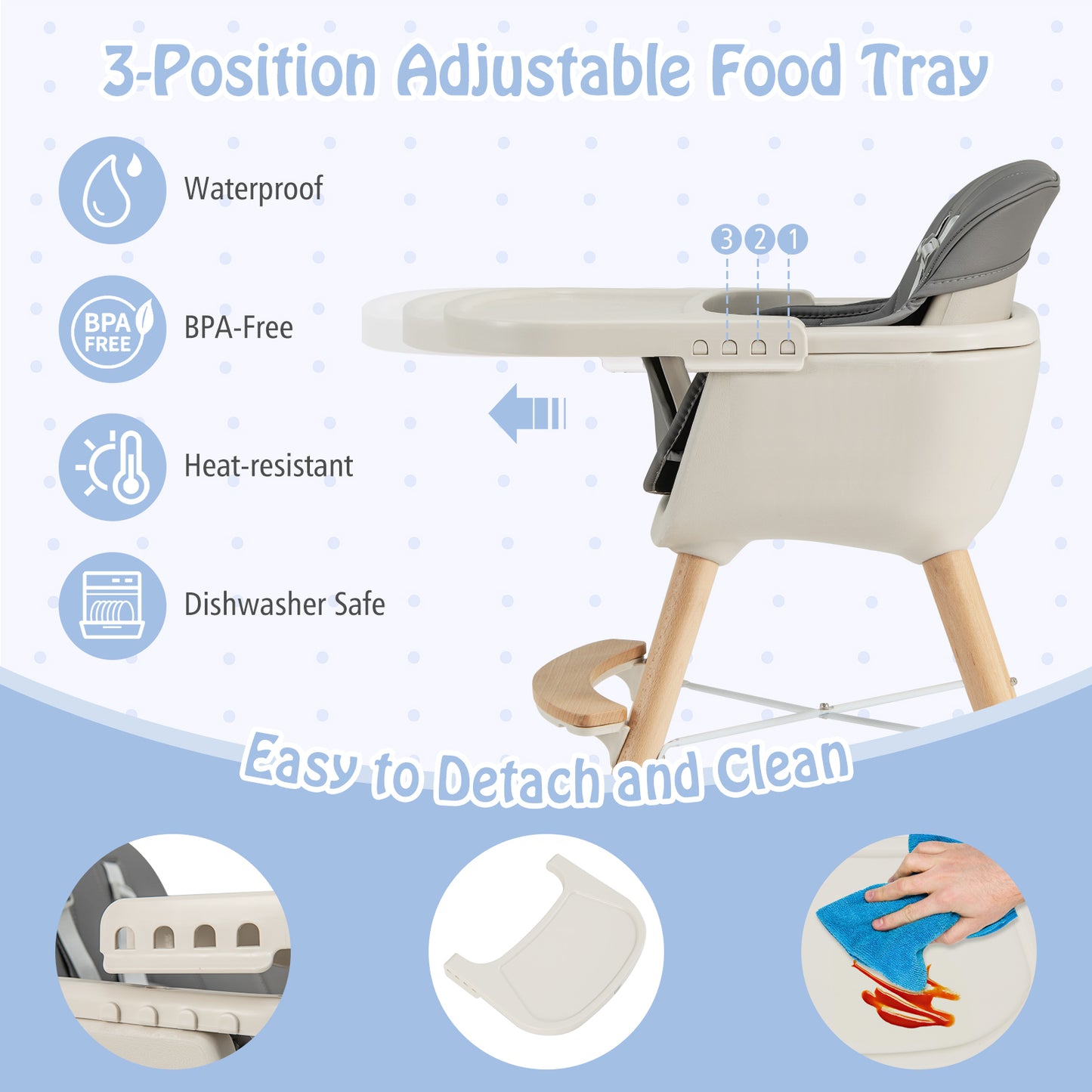 Convertible Wooden High Chair With Cushion, Light Gray High Chairs at Gallery Canada