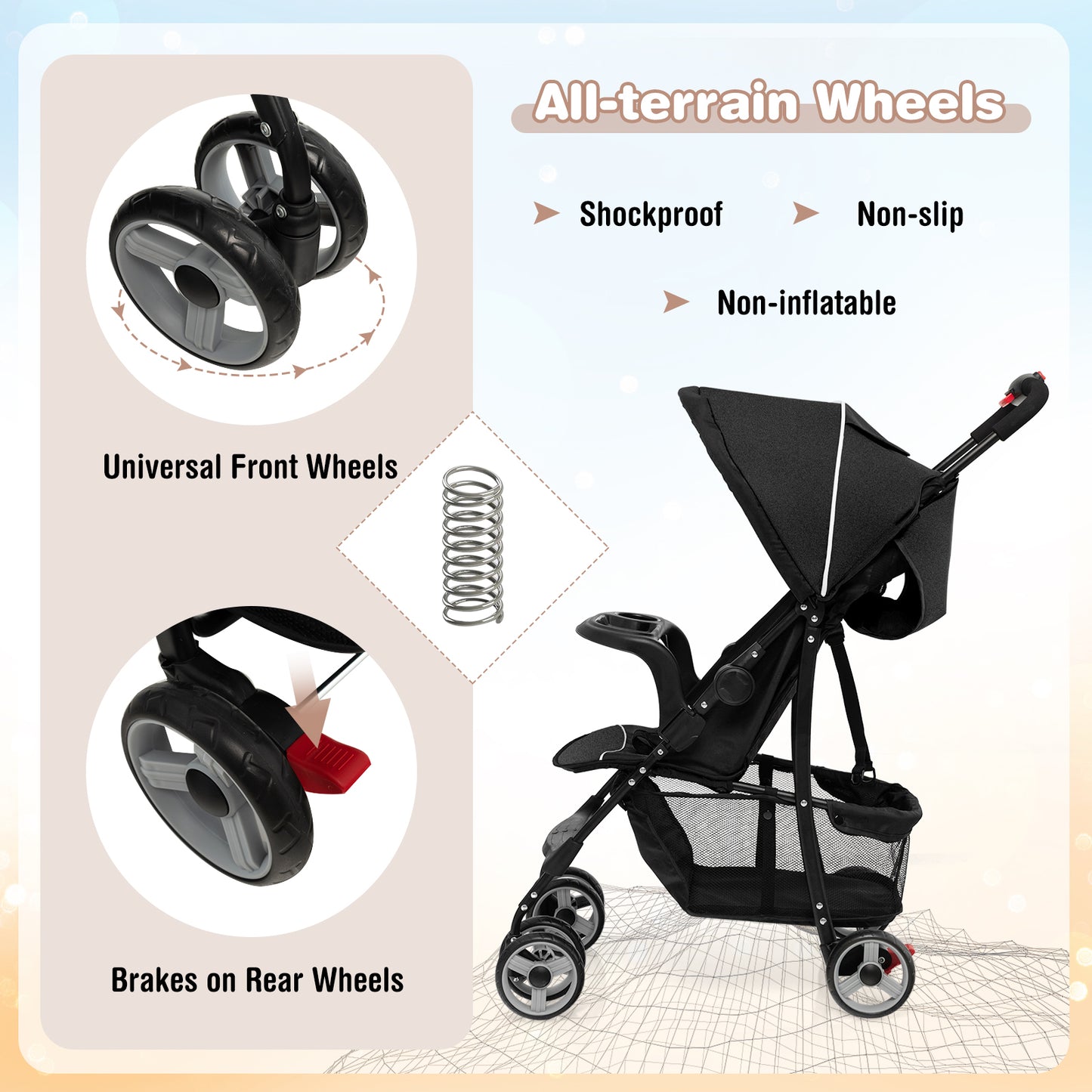 Toddler Travel Stroller for Airplane with Canopy and Adjustable Backrest, Black Baby Strollers at Gallery Canada