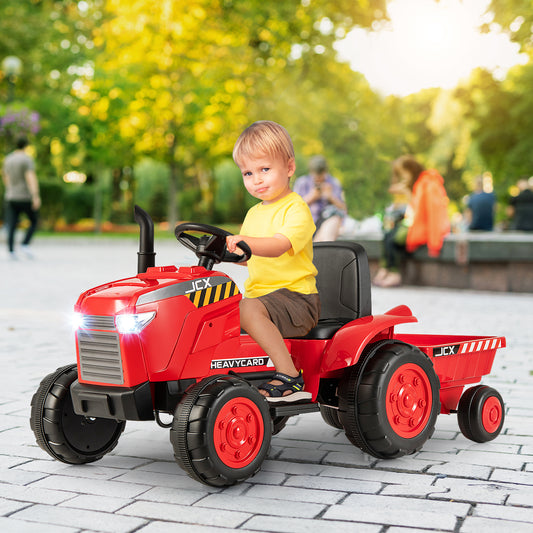 12V Kids Ride On Tractor with Trailer and Remote Control, Red Powered Ride On Toys Red at Gallery Canada