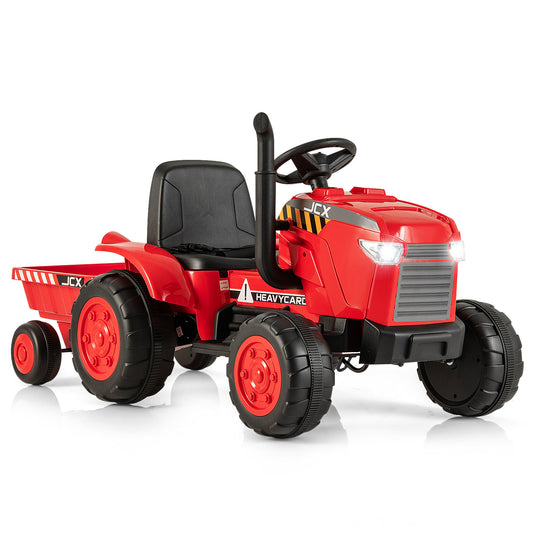 12V Kids Ride On Tractor with Trailer and Remote Control, Red