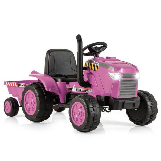 12V Kids Ride On Tractor with Trailer and Remote Control, Pink