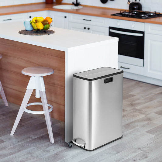12 Gal Stainless Steel Trash Can, Soft-Closing Wing Lids, Silver Kitchen Utensils Silver at Gallery Canada