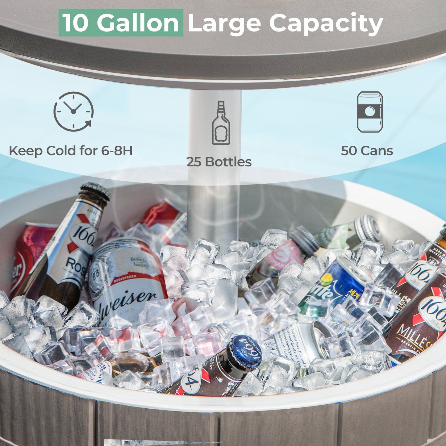 10 Gallon Cooler Bar Table Outdoor Coffee Table Ice Bucket with Telescopic Tabletop for Beer and Wine, Brown Coolers at Gallery Canada