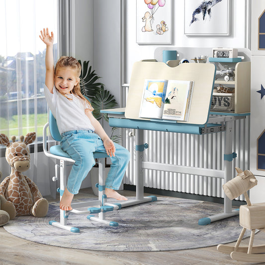 Height Adjustable Kids Study Desk with Tilt Desktop for 3-12 Years Old, Blue Kids Table & Chair Sets Blue at Gallery Canada