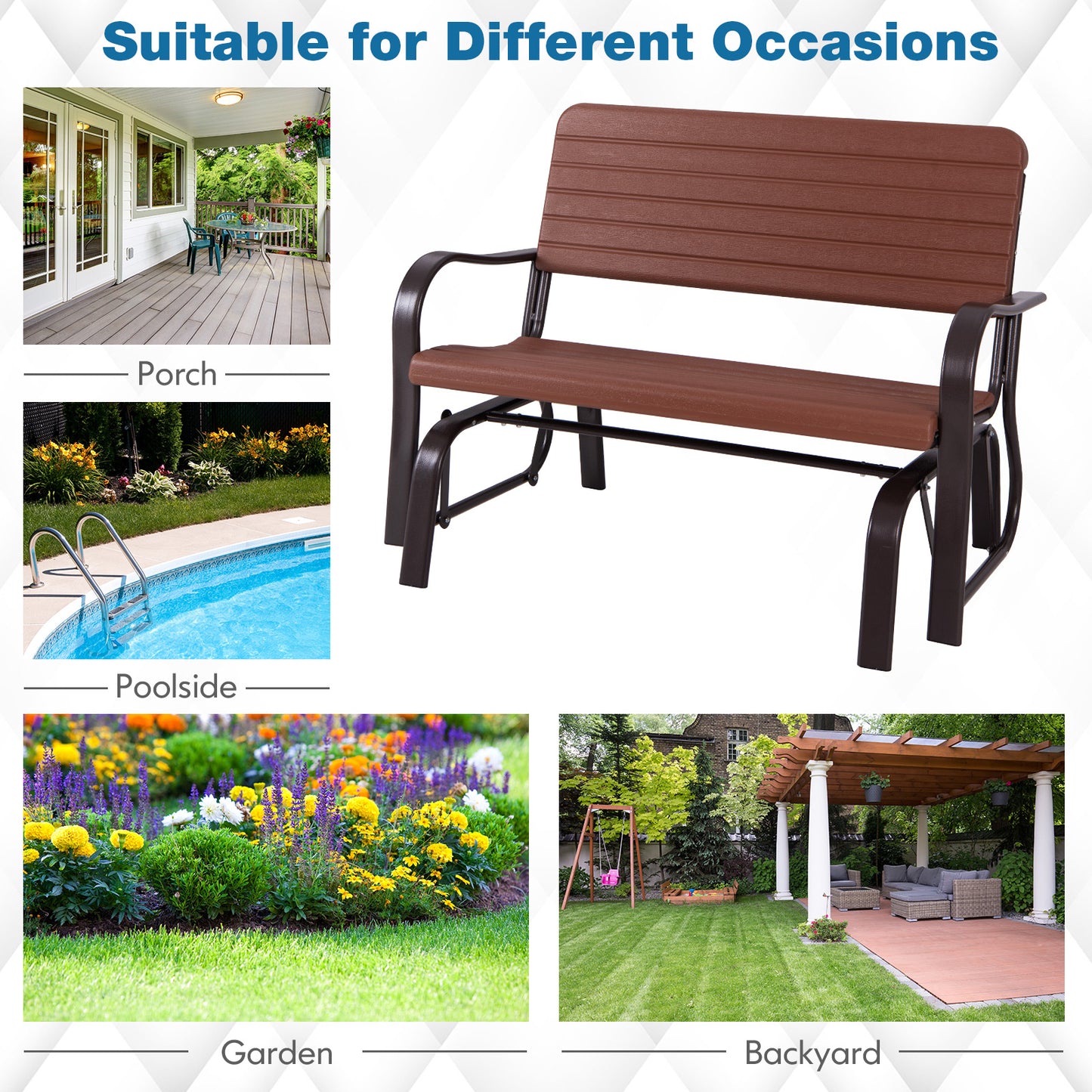 2-Seat Porch Glider, HDPE Back Seat, Steel Frame, Brown Patio Rocking Chairs & Gliders at Gallery Canada