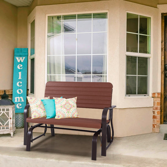 2-Seat Porch Glider, HDPE Back Seat, Steel Frame, Brown Patio Rocking Chairs & Gliders Brown at Gallery Canada