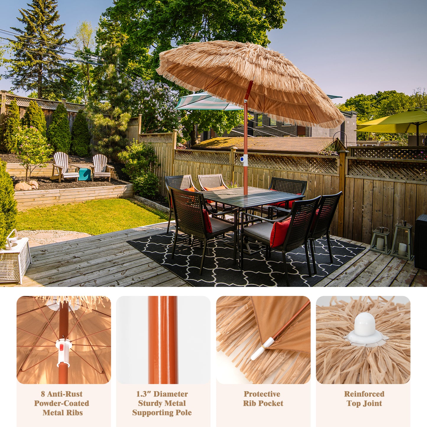 6 Feet Thatched Patio Umbrella With Tilt Design, Carrying Bag, Natural Outdoor Umbrellas at Gallery Canada