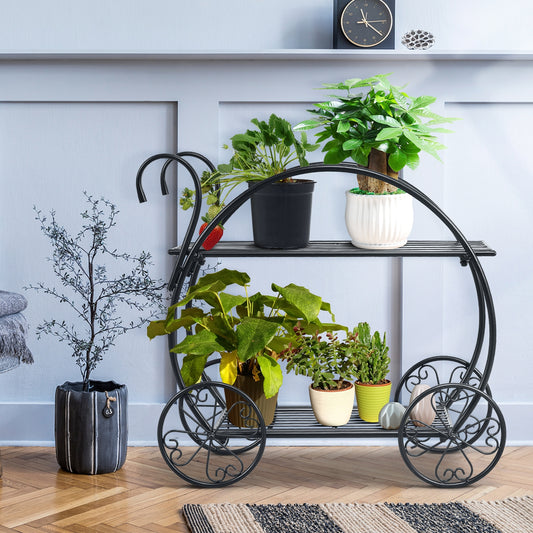 Heavy Duty Metal Flower Cart Plant Stand, Black Plant Stands Black at Gallery Canada