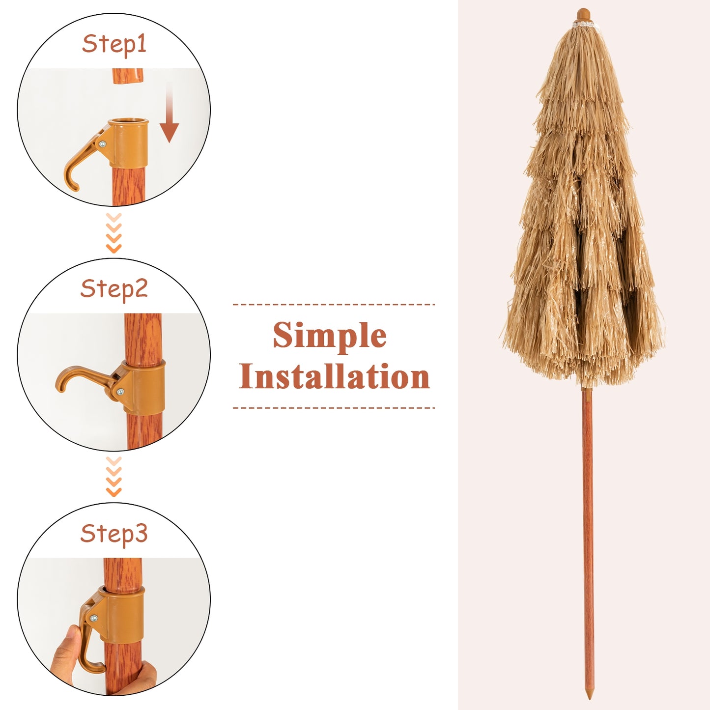 6.5 Feet Portable Thatched Tiki Beach Umbrella, Adjustable Tilt, Natural Outdoor Umbrellas at Gallery Canada