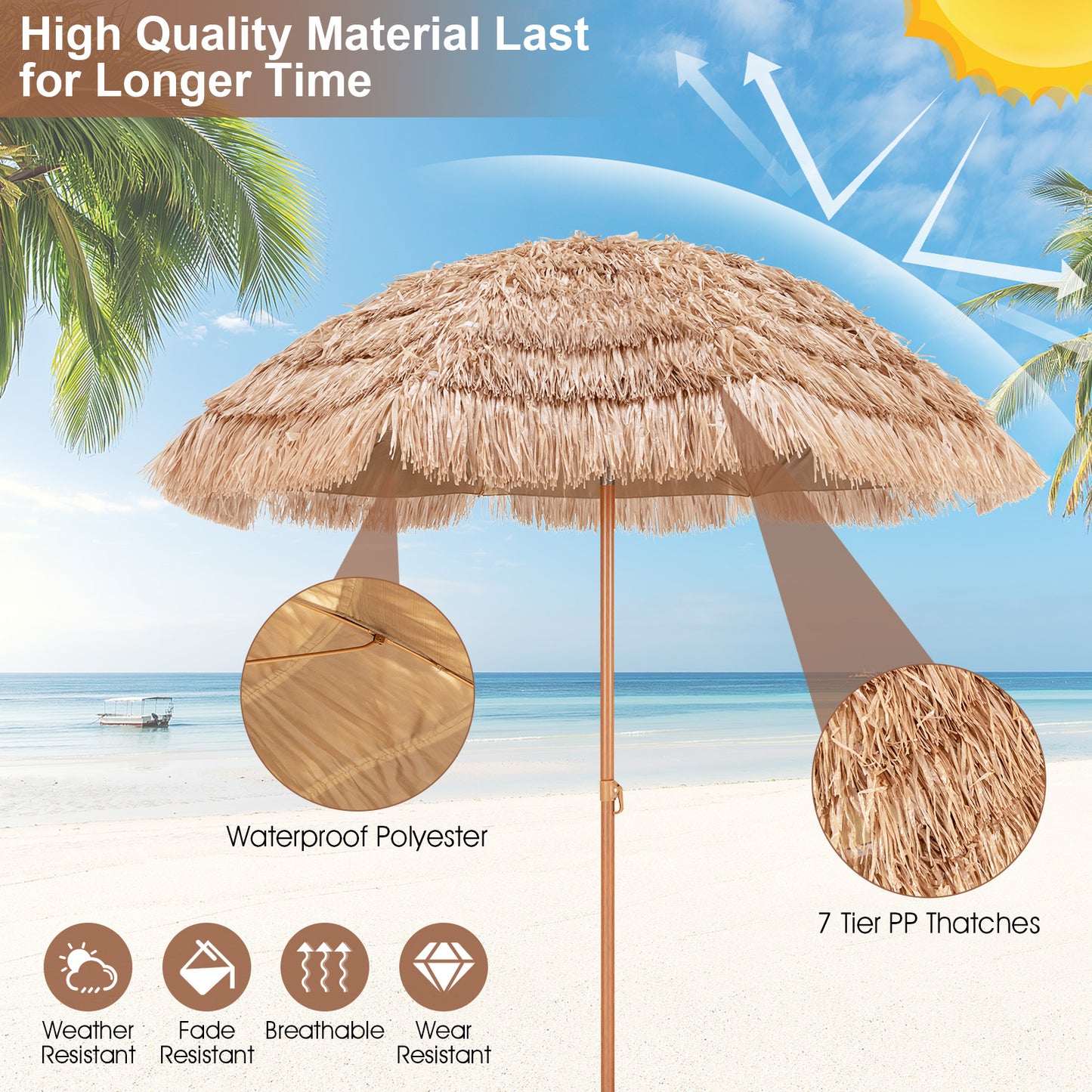 7.2 Feet Thatched Tiki Umbrella, Hawaiian Hula Beach Umbrella Outdoor Umbrellas at Gallery Canada