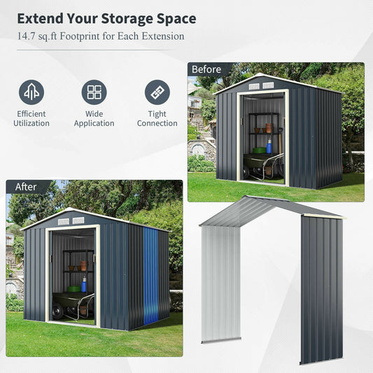 Outdoor Storage Shed Extension Kit, 7 Feet Width, Gray