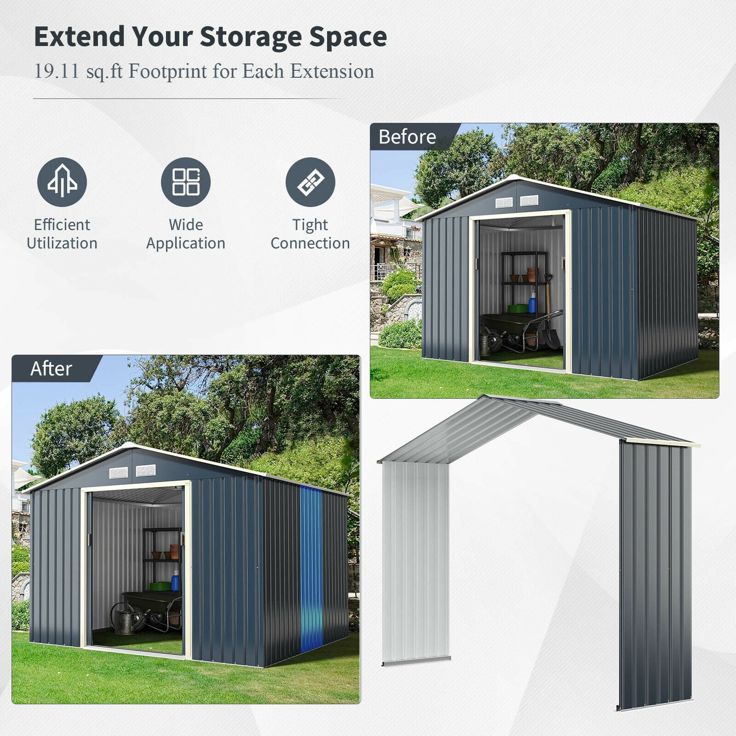Outdoor Storage Shed Extension Kit, 9.1 Feet, Gray Sheds & Outdoor Storage at Gallery Canada