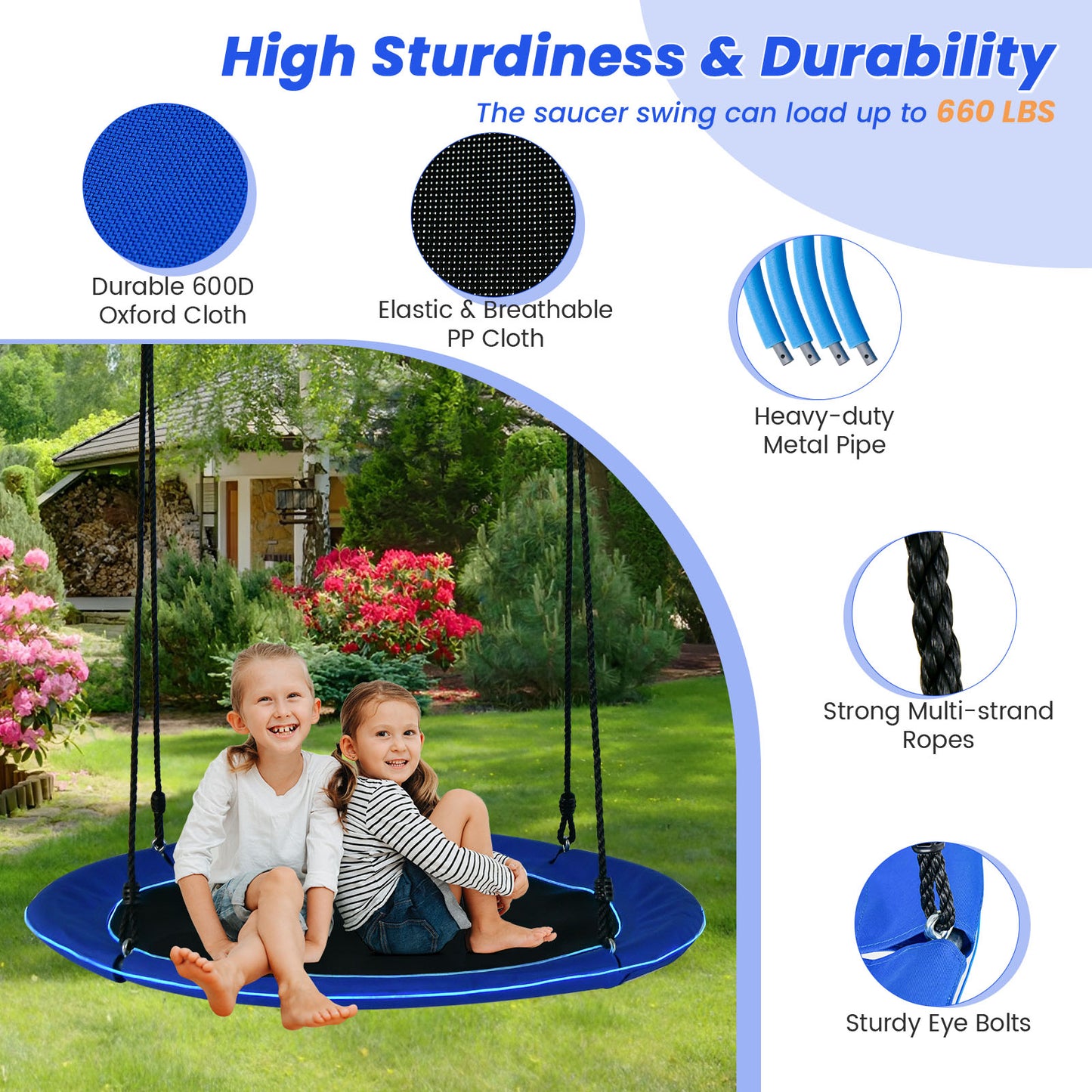 40 Inches Saucer Tree Swing Round With Lights, Navy Swing & Playsets at Gallery Canada