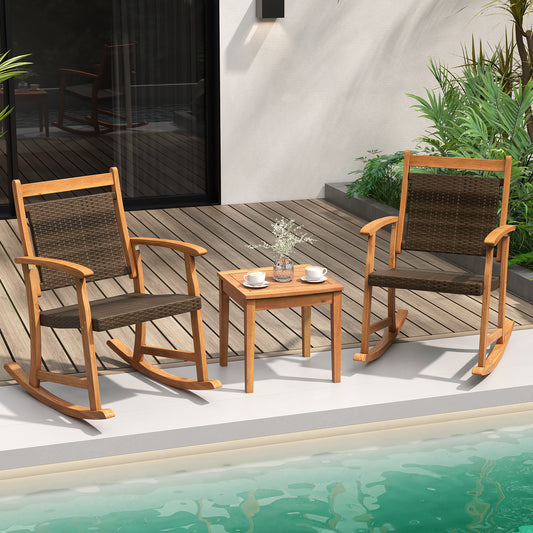 Acacia Wood Rocking Chair Set, 3 Pieces, Brown Patio Conversation Sets Brown at Gallery Canada
