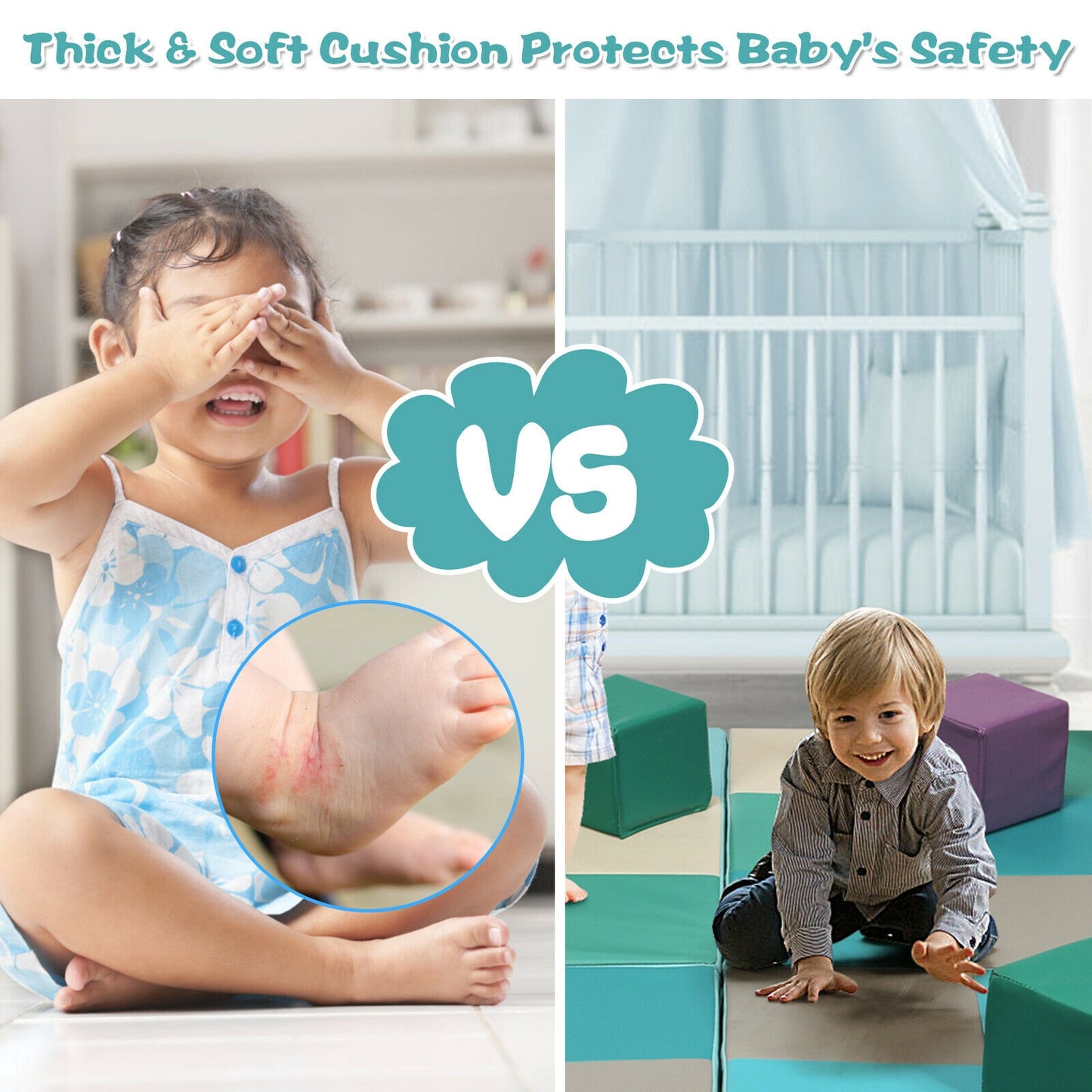 58 Inch Toddler Foam Play Mat, Folding Activity Floor Mat, Light Blue Baby Gyms & Playmats at Gallery Canada
