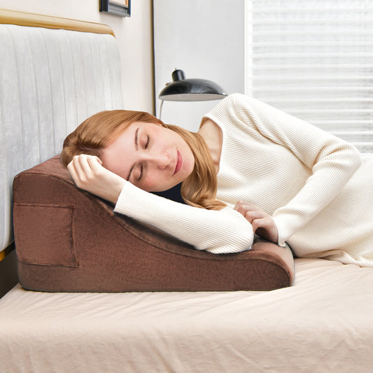 Bed Wedge Pillow with Tablet Pillow Stand and Side Pockets, Brown Bedding Brown at Gallery Canada