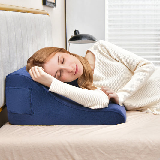 Bed Wedge Pillow With Tablet Stand, Side Pockets, Navy Bedding Navy at Gallery Canada