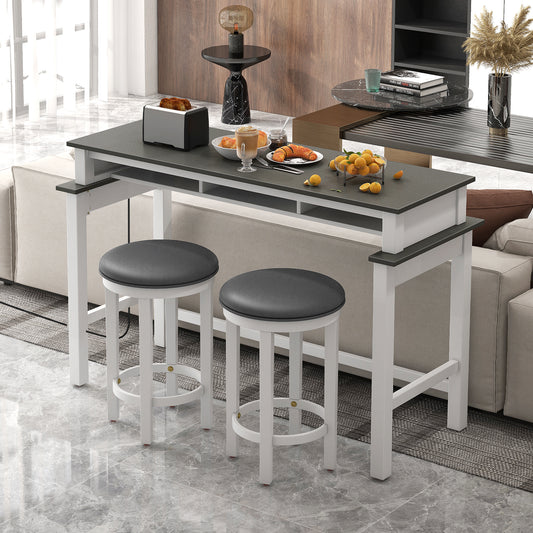 3-Piece Home Bar Set with 2 Upholstered Bar Stools Outlets and USB Ports, Gray Bar Tables Gray at Gallery Canada