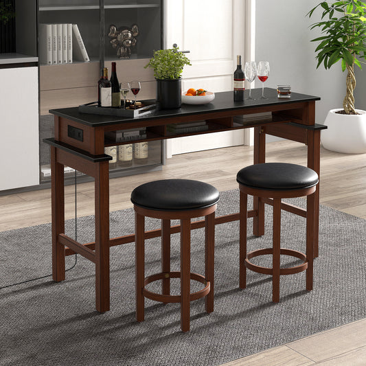 3-Piece Home Bar Set with 2 Upholstered Bar Stools Outlets and USB Ports, Black Bar Tables Black at Gallery Canada