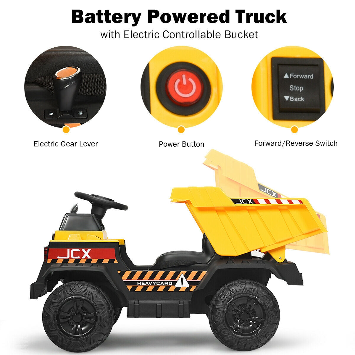 Kids Ride On Dump Truck, 12V Battery, Electric Bucket, Yellow