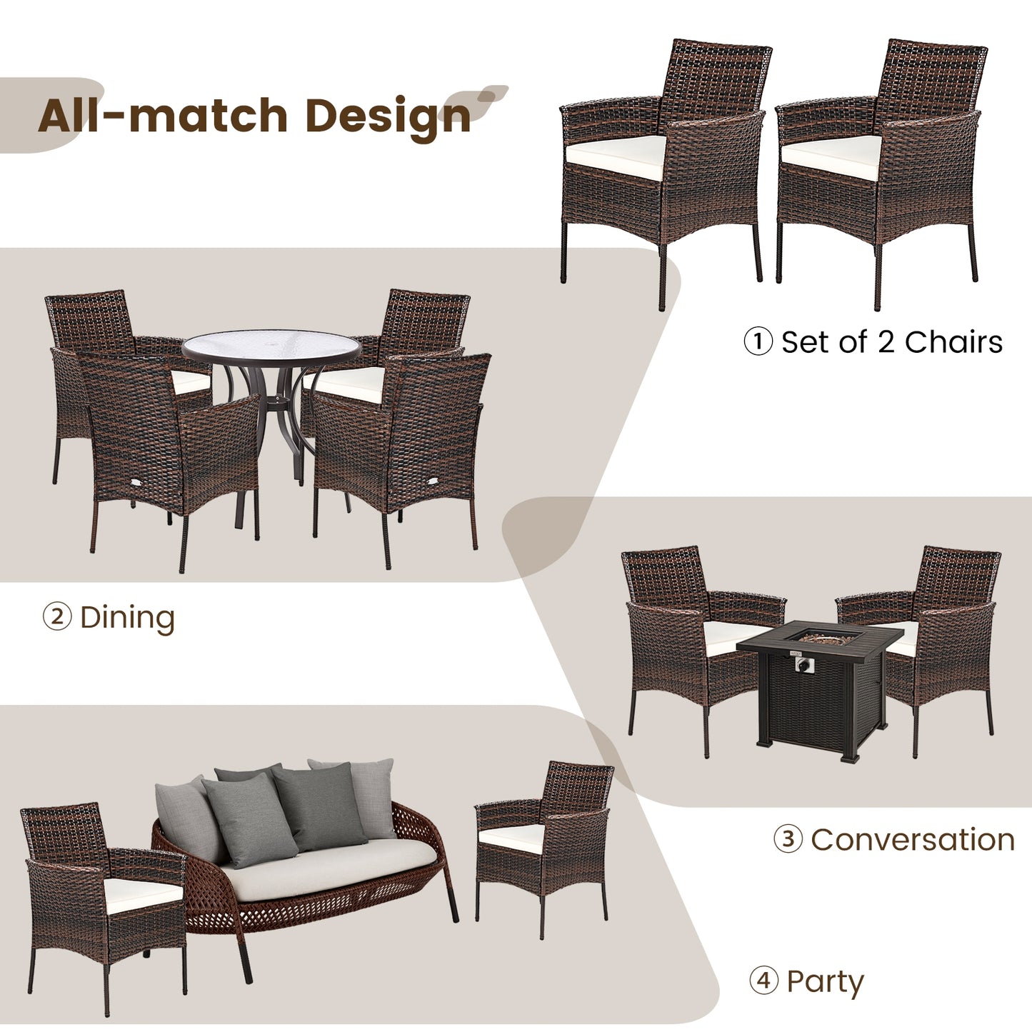 2 Pieces Outdoor PE Rattan Armchairs, Removable Cushions, Brown Patio Dining Chairs at Gallery Canada