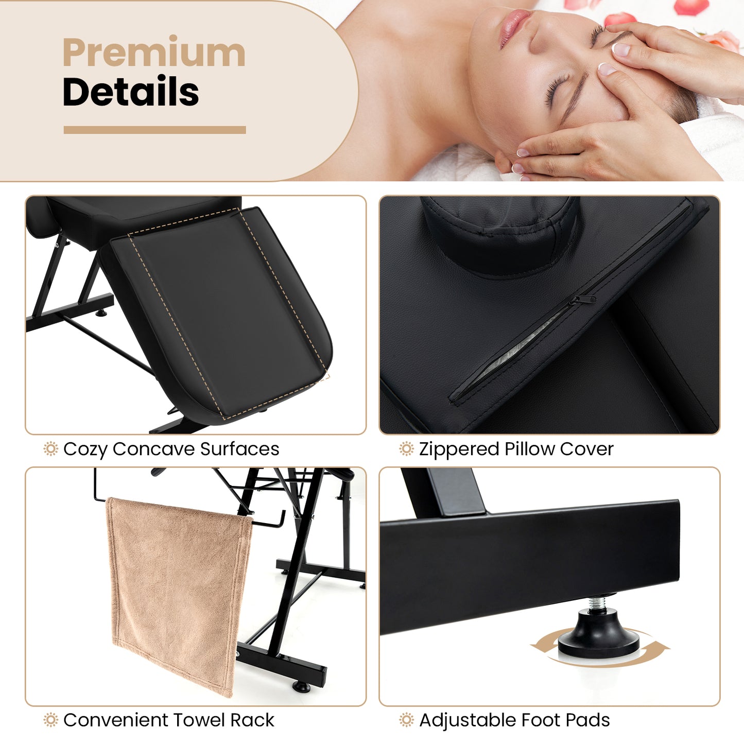 73 Inch Facial Chair Set, Removable Headrest, Detachable Armrests, Black Spa & Salon at Gallery Canada