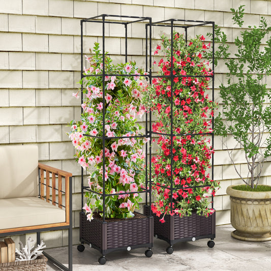 67 Inches Raised Garden Bed With Planter Box, Trellis, Black Raised Garden Beds Black at Gallery Canada