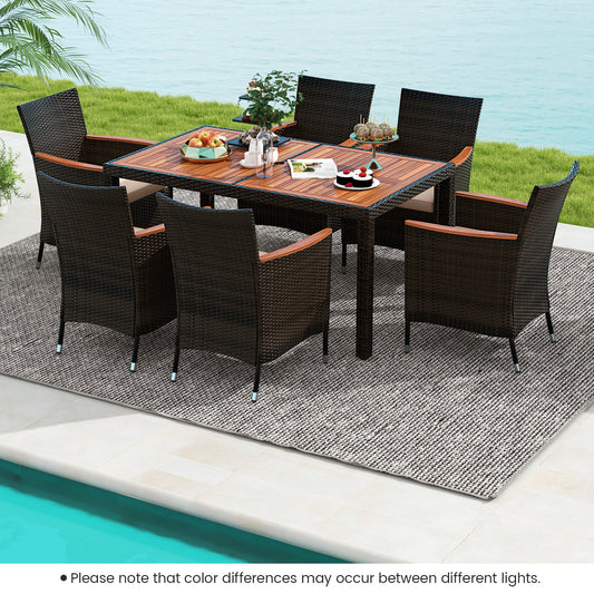 7 Pieces Garden Dining Patio Rattan Set with Cushions for Backyard, Brown Patio Dining Sets Brown at Gallery Canada