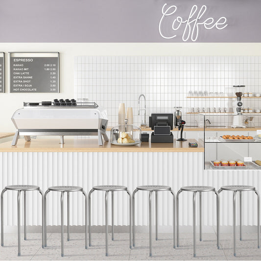 6-Pack Stackable Multifunctional Daisy Design Backless Round Metal Stool Set-Grey, Gray Dining Chairs Gray at Gallery Canada