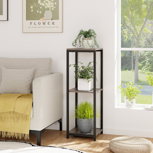 3-Tier Tall Metal Plant Stand, Corner Holder, Anti-Tipping Device, Black Gray