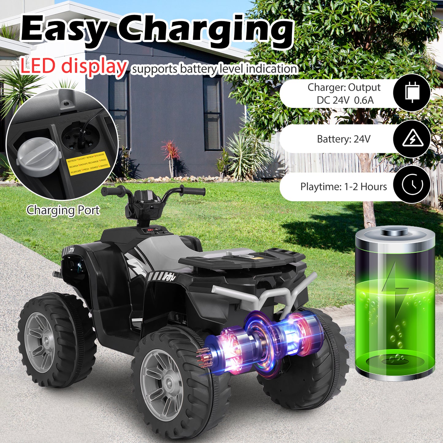 24V Kids Ride On Electric ATV, Wireless, Toddlers 3-8 Years, Black Powered Ride On Toys at Gallery Canada