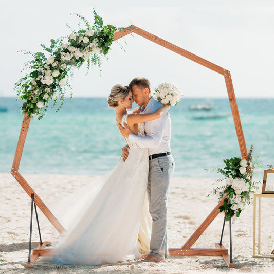 Wooden Wedding Arch Solid Wood Arbor Backdrop Stand for Wedding Ceremony-Heptagon Outdoor Decor Brown at Gallery Canada