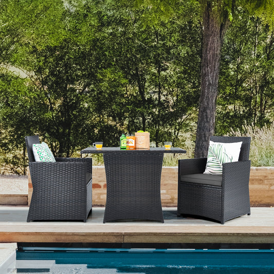 3 Piece Patio Rattan Furniture Set, With Cushion And Sofa Armrest, Gray Patio Conversation Sets Gray at Gallery Canada