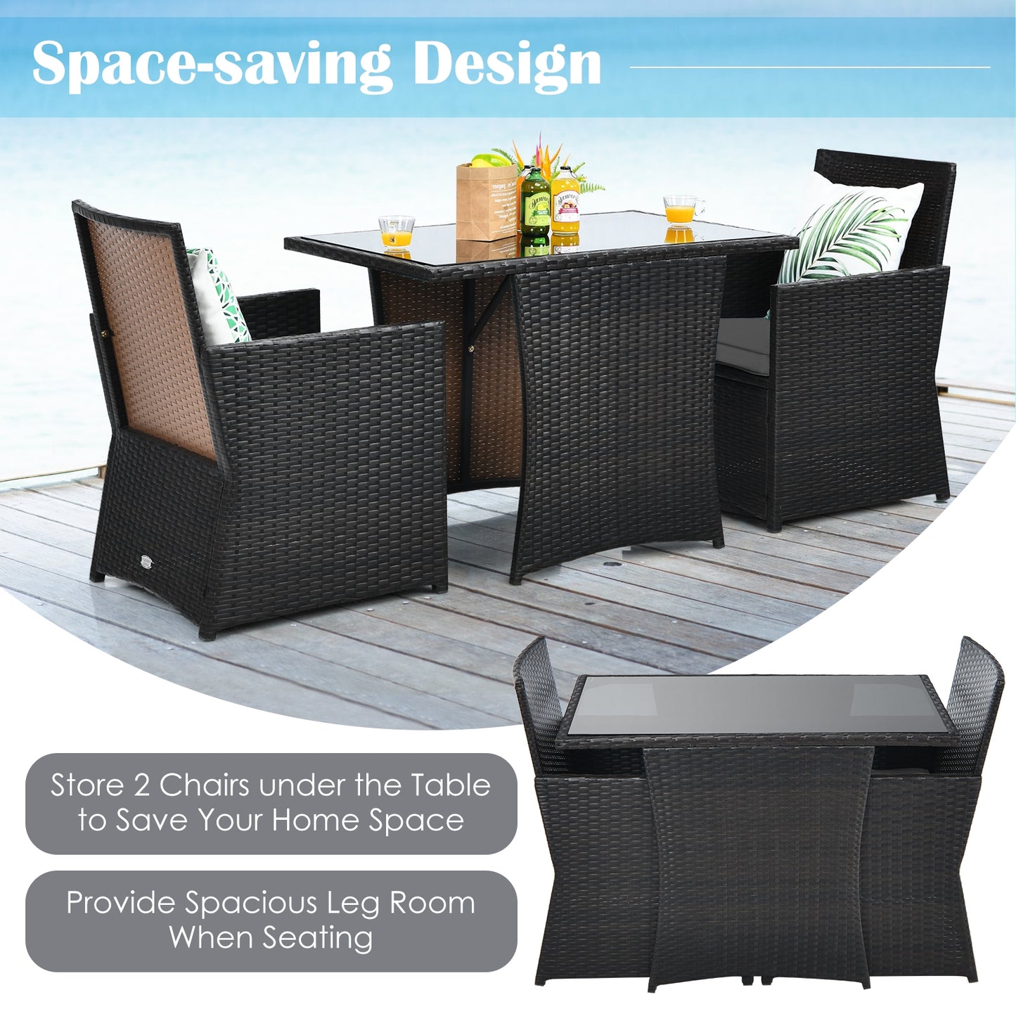 3 Piece Patio Rattan Furniture Set, With Cushion And Sofa Armrest, Gray Patio Conversation Sets at Gallery Canada