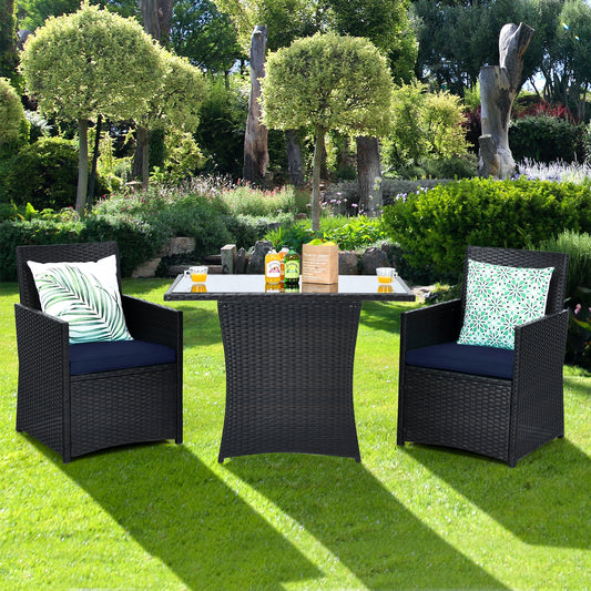 3 Piece Patio Rattan Furniture Set, With Cushion And Sofa Armrest, Navy Patio Conversation Sets Navy at Gallery Canada